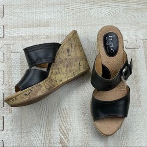 Born Concepts BOC Black Leather Wedge Sandals